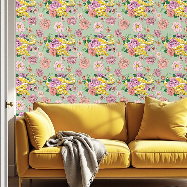 Yellow Albino Ball Python Teal Roses Wallpaper (Creator Uploaded)