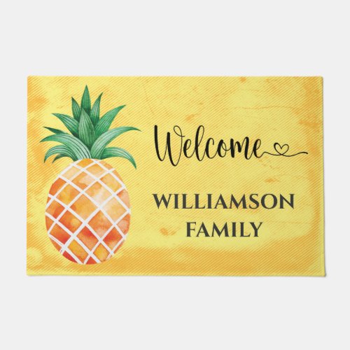 Yellow Aloha Island Pineapple Monogrammed Doormat