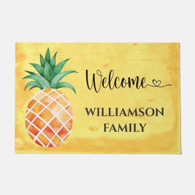 Yellow Aloha Island Pineapple Monogrammed Doormat (Front)