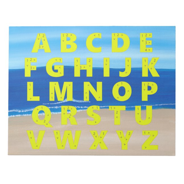 Yellow Alphabet Chart Sand Beach Ocean Sky Notepad (Front)