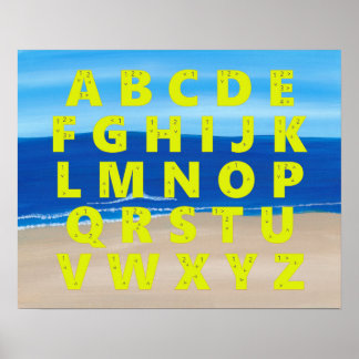 Yellow Alphabet Chart Sand Beach Ocean Sky Posters