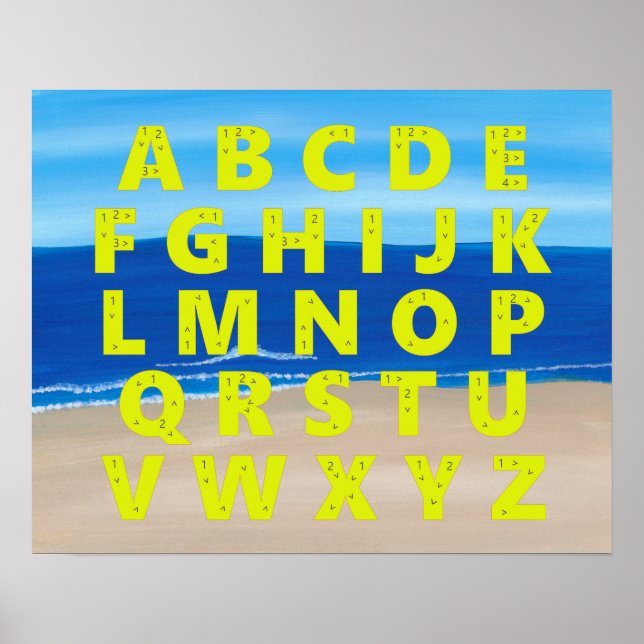 Yellow Alphabet Chart Sand Beach Ocean Sky Posters (Front)