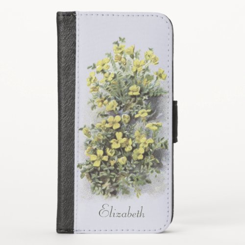 Yellow Alpine Mustard Flower Custom Name Text iPhone X Wallet Case