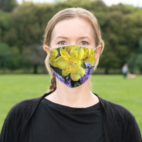Yellow Alstroemeria and Lilacs Flowers ZSSG Adult Cloth Face Mask