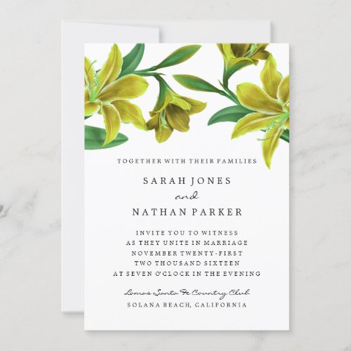 Yellow Amaryllis Flower Wedding Invitation