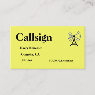 Yellow Amateur Radio Call Sign Business Card