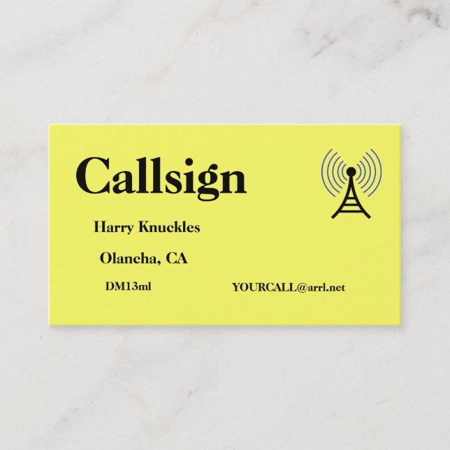 Yellow Amateur Radio Call Sign Business Card (Front)