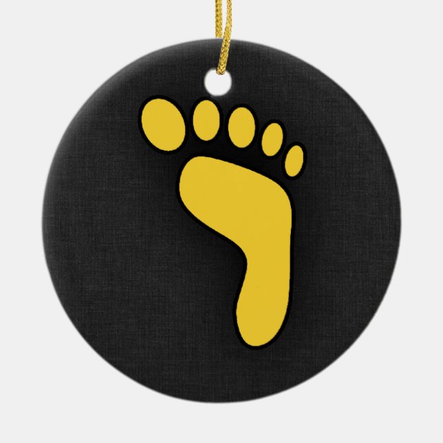 Yellow Amber Footprint Ceramic Ornament (Front)