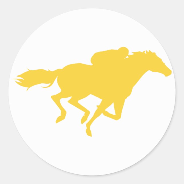 Yellow Amber Horse Racing Classic Round Sticker (Front)