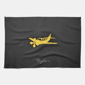Yellow Amber Plane Kitchen Towel by ColorStock at Zazzle