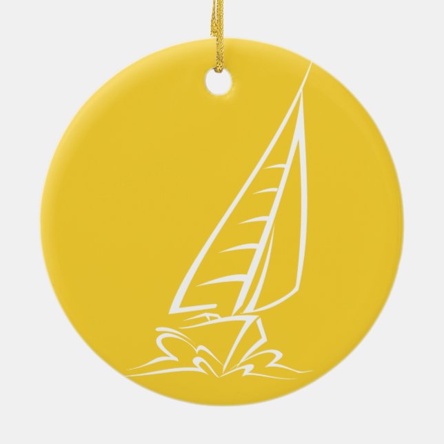Yellow Amber Sailing Ceramic Ornament (Back)