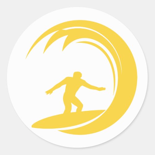 Yellow Amber Surfing Classic Round Sticker