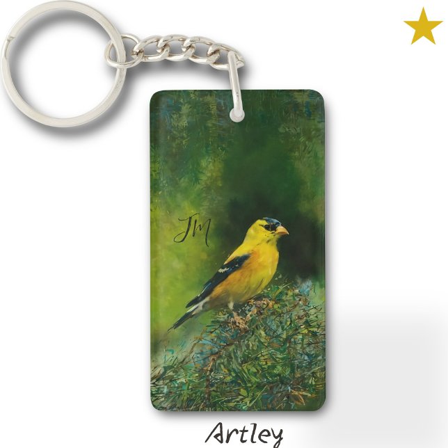 Yellow American Goldfinch Bird Painting Initials  Keychain (Creator Uploaded)