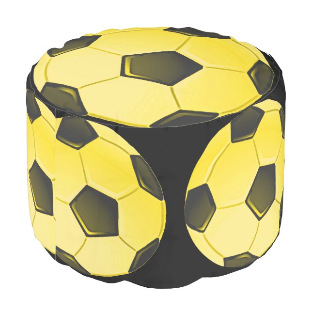 Yellow American Soccer or Football Round Pouf (Angled Back)