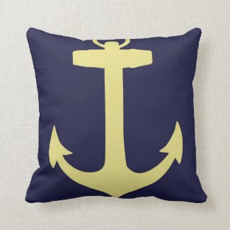 Yellow Anchor - Navy Blue Throw Pillow