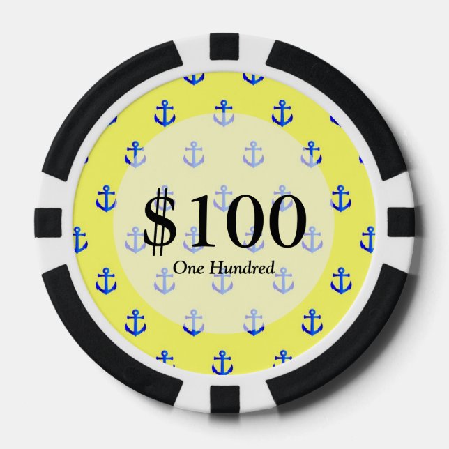 Yellow anchor pattern poker chips (Front)