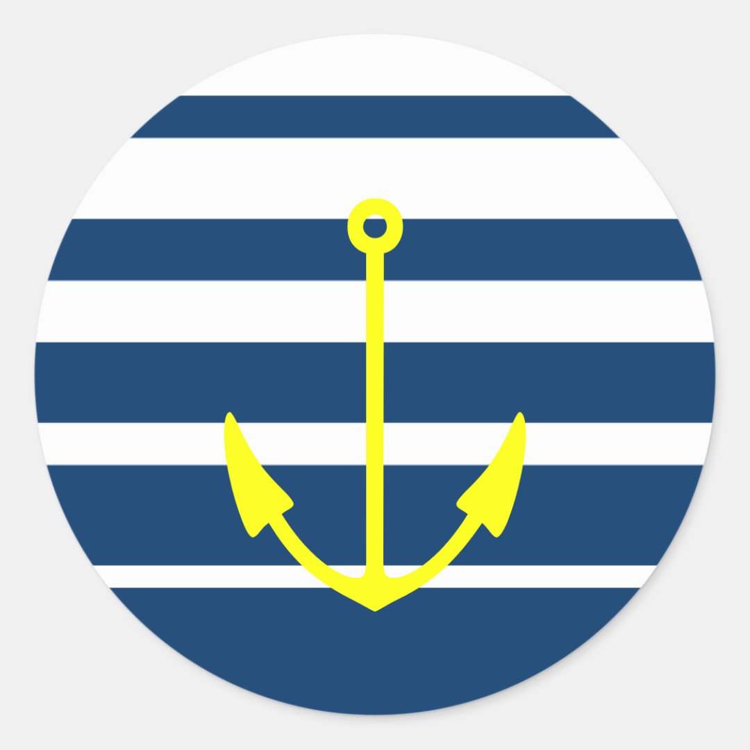 Yellow anchor stickers with blue and white stripes | Zazzle
