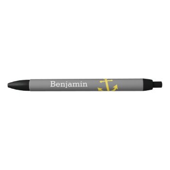 Yellow Anchor With Custom Name - Gray Black Ink Pen by Funsize1007 at Zazzle