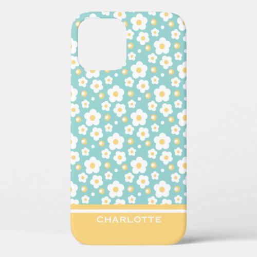 Yellow and Aqua Blue Daisy iPhone 12 Case