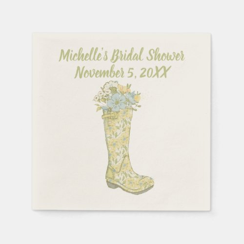 Yellow and Aqua Blue Floral Rain Boot Shower Napkins