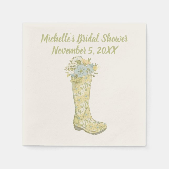 Yellow and Aqua Blue Floral Rain Boot Shower Napkins (Front)