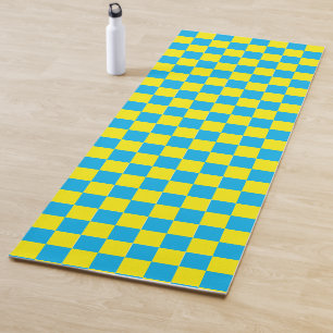 Yellow and Aqua Checkerboard Yoga Mat