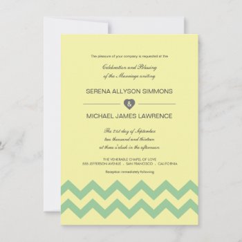 Yellow And Aqua Chevron Wedding Invitations by decor_de_vous at Zazzle
