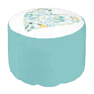 Yellow and Aqua Floral Heart Pouf