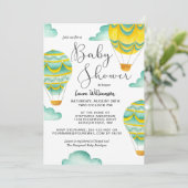Yellow and Aqua Hot Air Balloons Baby Shower Invitation (Standing Front)