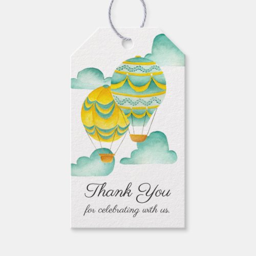 Yellow and Aqua Hot Air Balloons Thank You Gift Tags