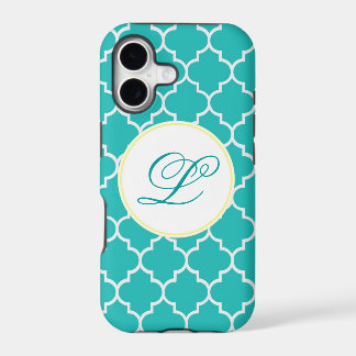 Yellow and Aqua Monogram Quatrefoil iPhone 17 Case