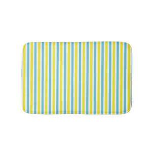 Yellow and aqua striped pattern summer colors bathroom mat