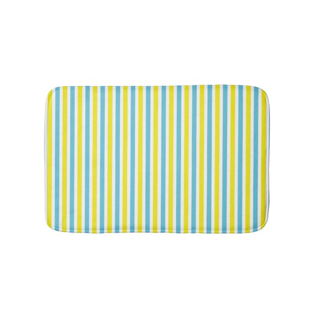 Yellow and aqua striped pattern summer colors bathroom mat (Front)