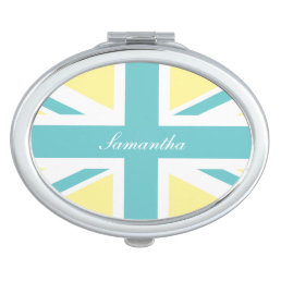 Yellow and Aqua Union Jack Flag Personalized Mirror For Makeup