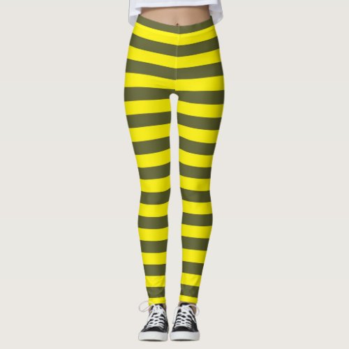 Yellow and Army Green Stripes Leggings
