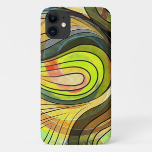 Yellow and Autumn Brown Doodle With Black Lines iPhone 11 Case