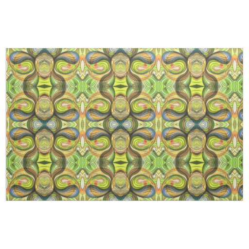 Yellow and Autumn Brown Doodle With Black Lines Fabric