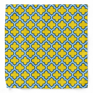 Yellow and Baby Blue Trellis, Lattice, Quatrefoil Bandana