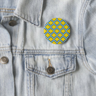 Yellow and Baby Blue Trellis, Lattice, Quatrefoil Button