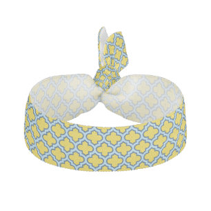 Yellow and Baby Blue Trellis, Lattice, Quatrefoil Elastic Hair Tie
