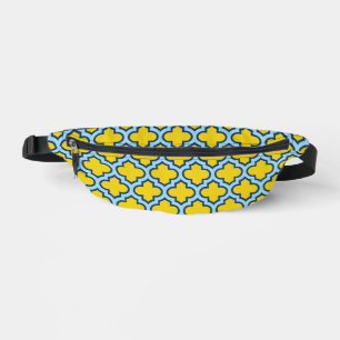 Yellow and Baby Blue Trellis, Lattice, Quatrefoil Fanny Pack