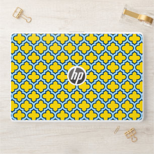 Yellow and Baby Blue Trellis, Lattice, Quatrefoil HP Laptop Skin