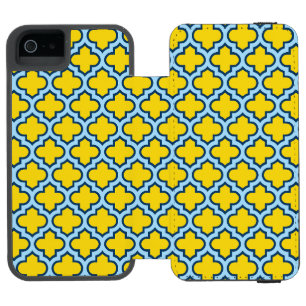 Yellow and Baby Blue Trellis, Lattice, Quatrefoil iPhone SE/5/5s Wallet Case