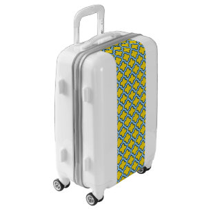 Yellow and Baby Blue Trellis, Lattice, Quatrefoil Luggage