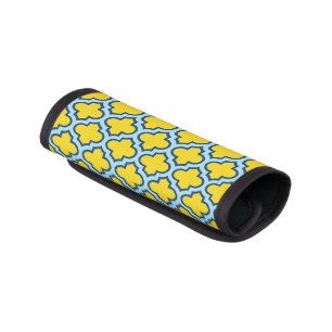 Yellow and Baby Blue Trellis, Lattice, Quatrefoil Luggage Handle Wrap