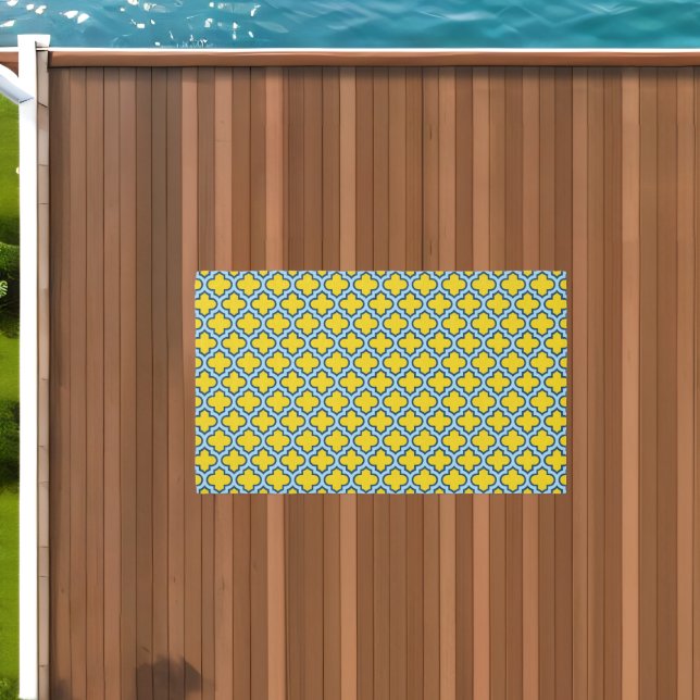 Yellow and Baby Blue Trellis, Lattice, Quatrefoil Outdoor Rug (Insitu (Outdoor 1))