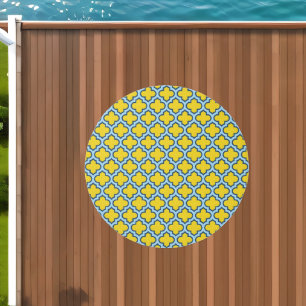 Yellow and Baby Blue Trellis, Lattice, Quatrefoil Outdoor Rug