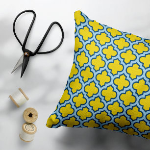 Yellow and Baby Blue Trellis, Lattice, Quatrefoil Pet Bed