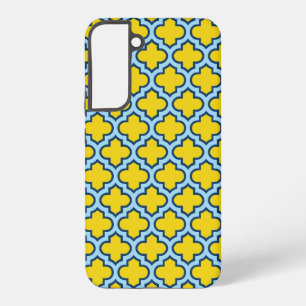 Yellow and Baby Blue Trellis, Lattice, Quatrefoil Samsung Galaxy S22+ Case