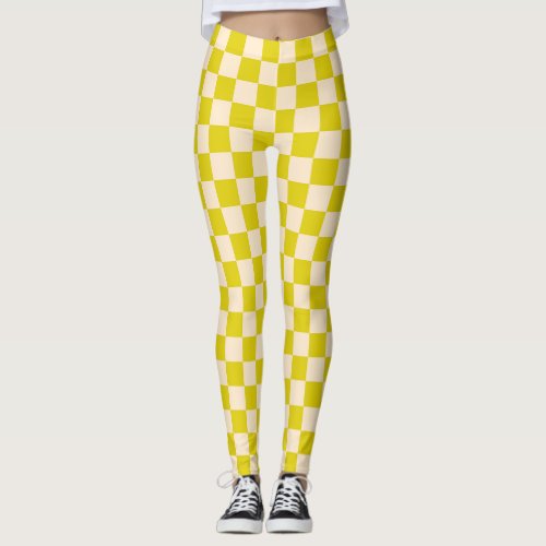 Yellow and Beige Checkerboard Leggings